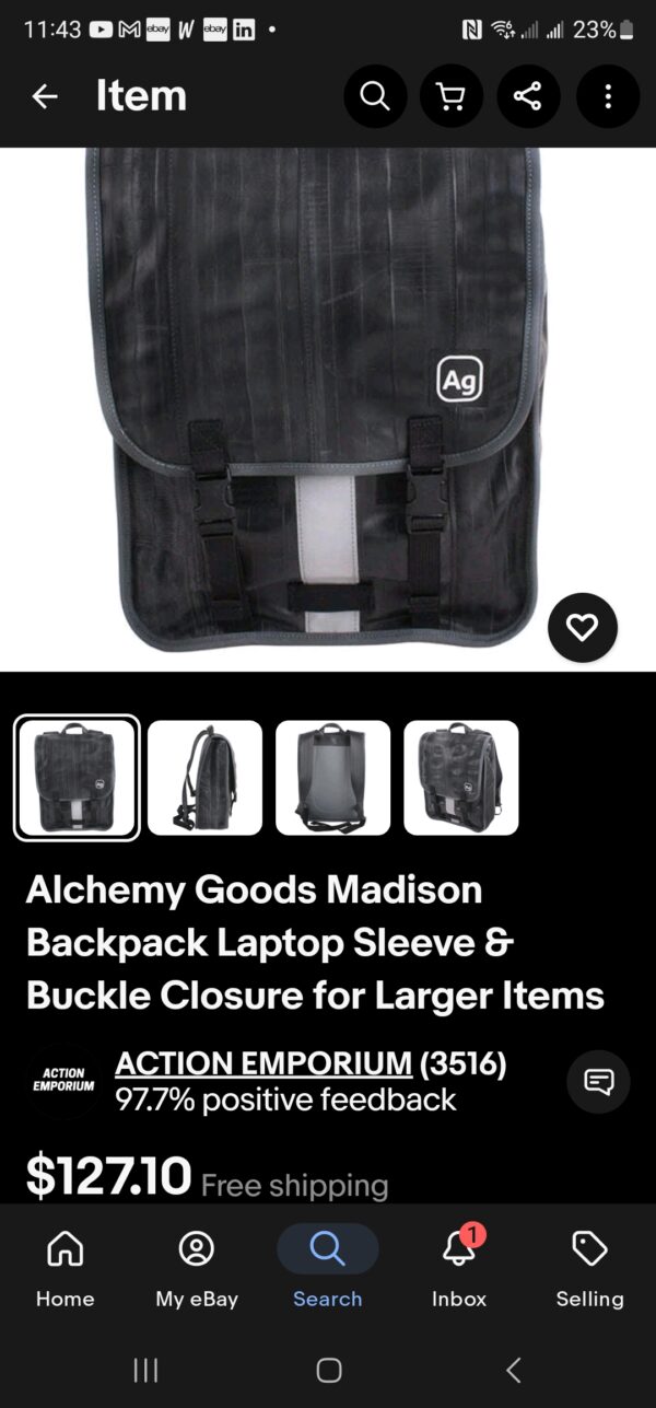 Alchemy Goods Madison Black Recycled Inner Tube Backpack Laptop Sleeve - Image 4