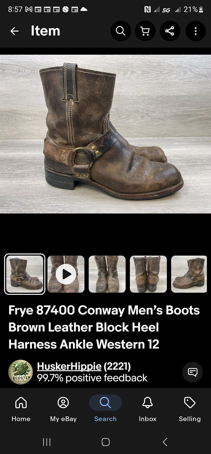 Frye 87400 Conway Men's Brown Leather Harness Western Ankle Boots 9.5 W - Image 4