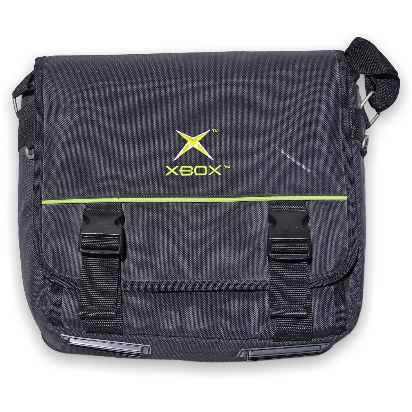 Official Xbox Black Messenger Bag with Green Logo and Buckle Closures