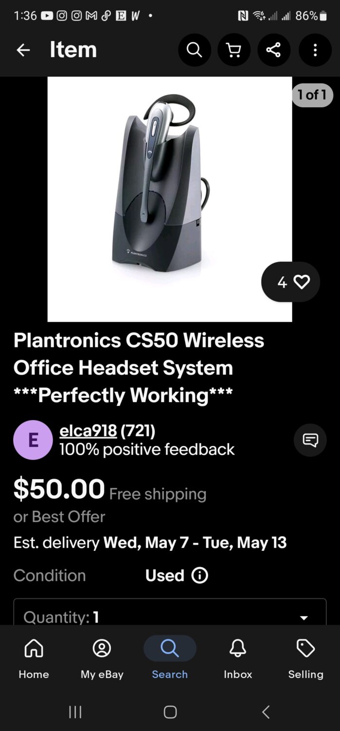 Plantronics CS50 Wireless Office Headset System with Accessories - Image 4
