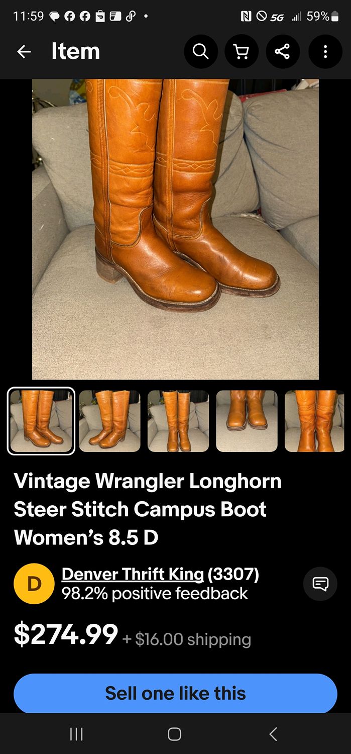 Vintage Wrangler Longhorn Steer Stitch Women's Western Cowboy Boots 8.5 D - Image 4
