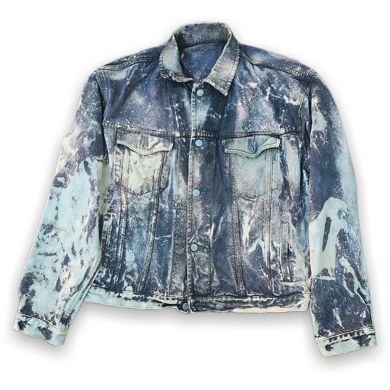Men's Acid Wash Black & White Denim Jacket Vintage Style
