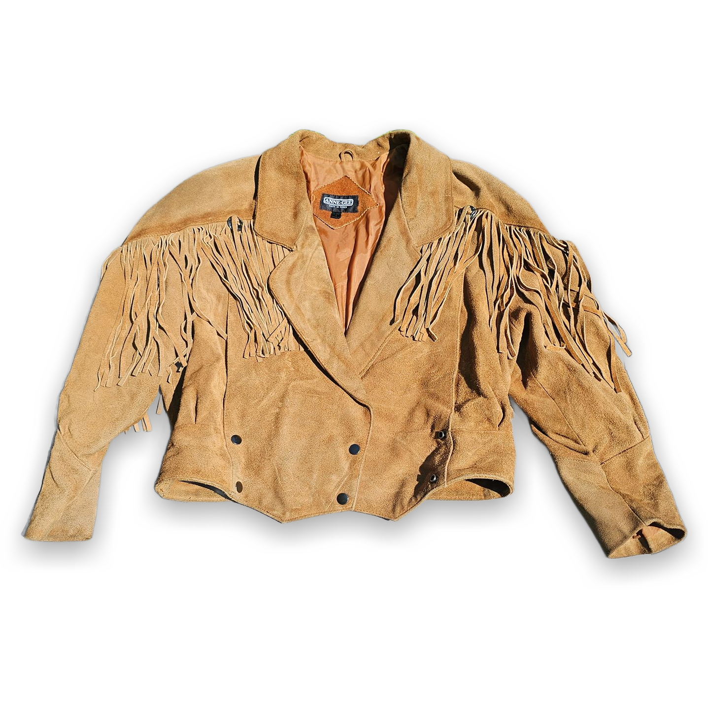 Anne Gee Vintage Brown Suede Leather Fringe Western Jacket Women's Small