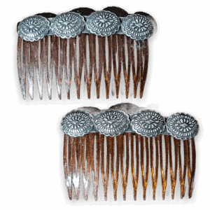 Vintage Western Hair Combs with Silver Concho Accents - Set of 2