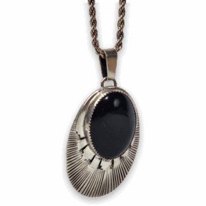 Navajo Sterling Silver Black Onyx Pendant Necklace by BECAY