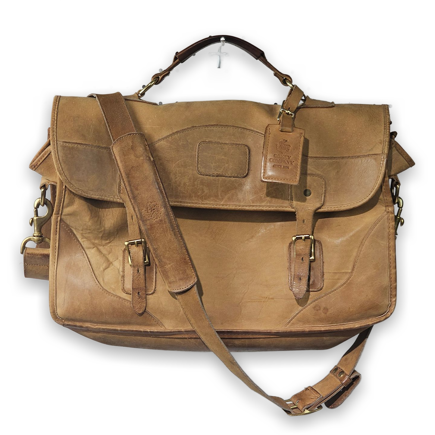 Gokey Company Leather Messenger Bag Briefcase Tan Vintage USA