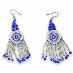 Handmade Blue White Beaded Dangle Earrings Native Style