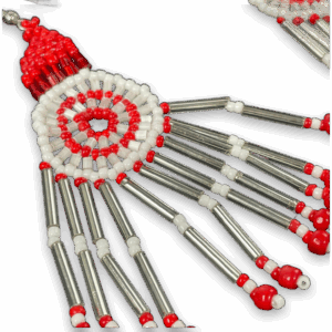 Handmade Red White Beaded Native Style Dangle Earrings