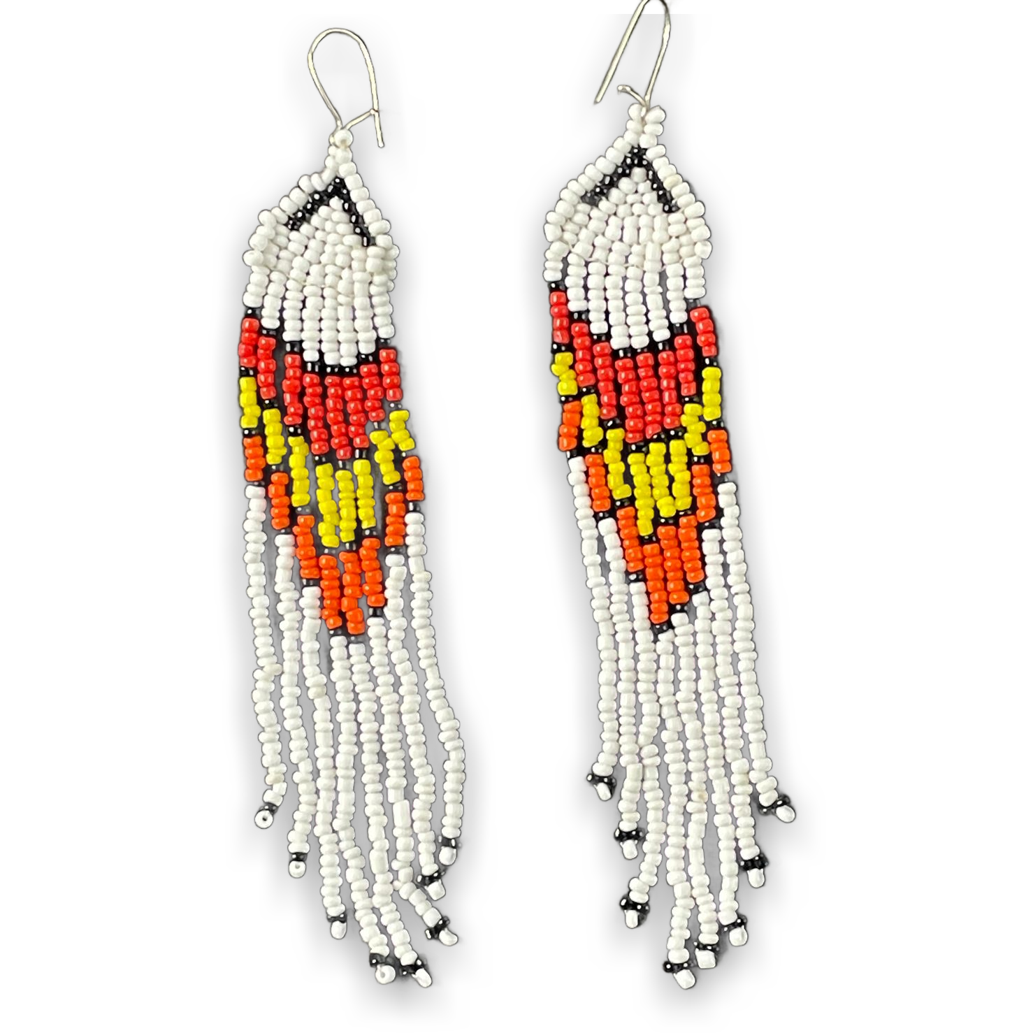 Handmade Native Style Beaded Dangle Earrings Red Yellow White
