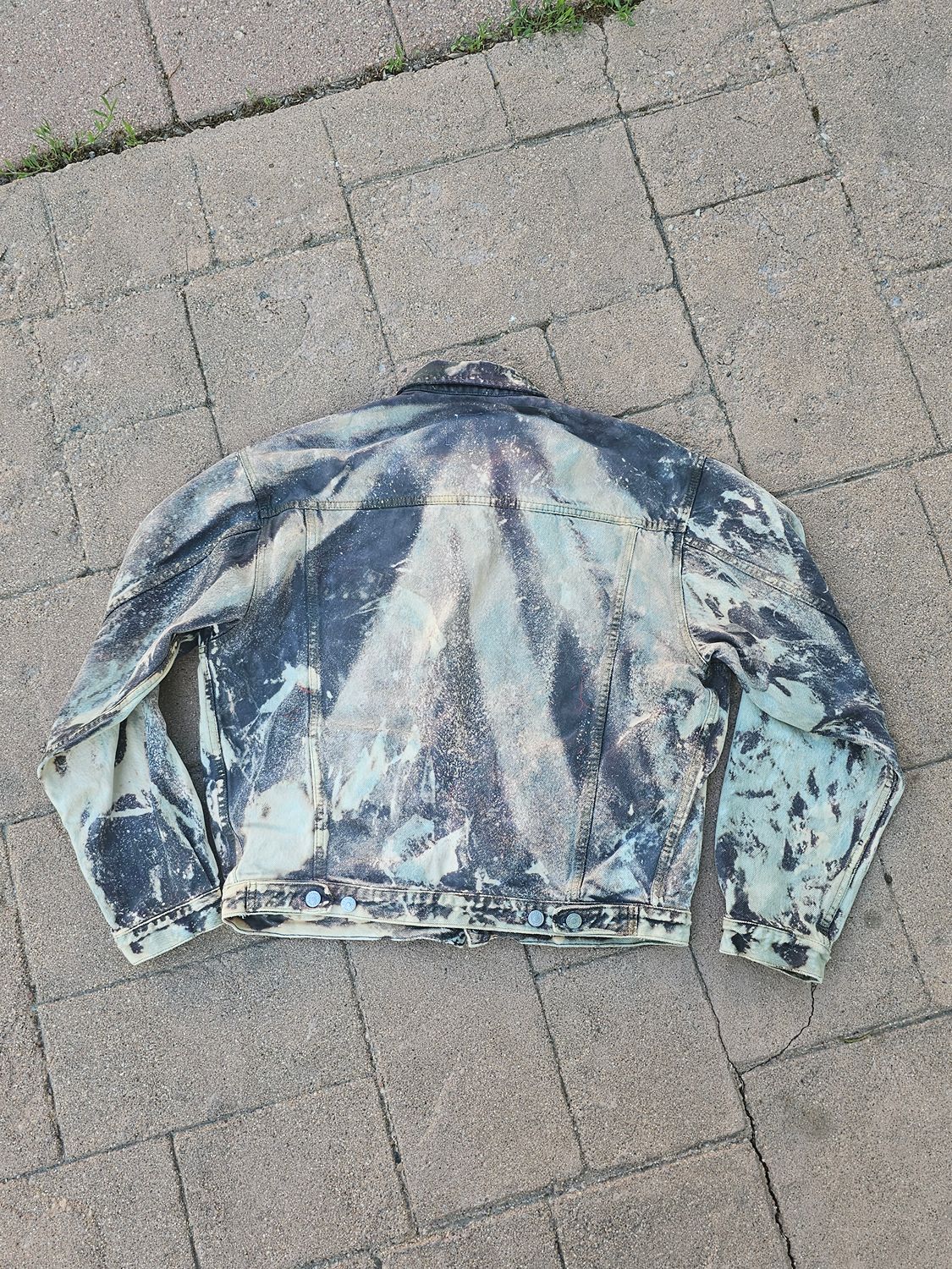 Men's Acid Wash Black & White Denim Jacket Vintage Style - Image 2