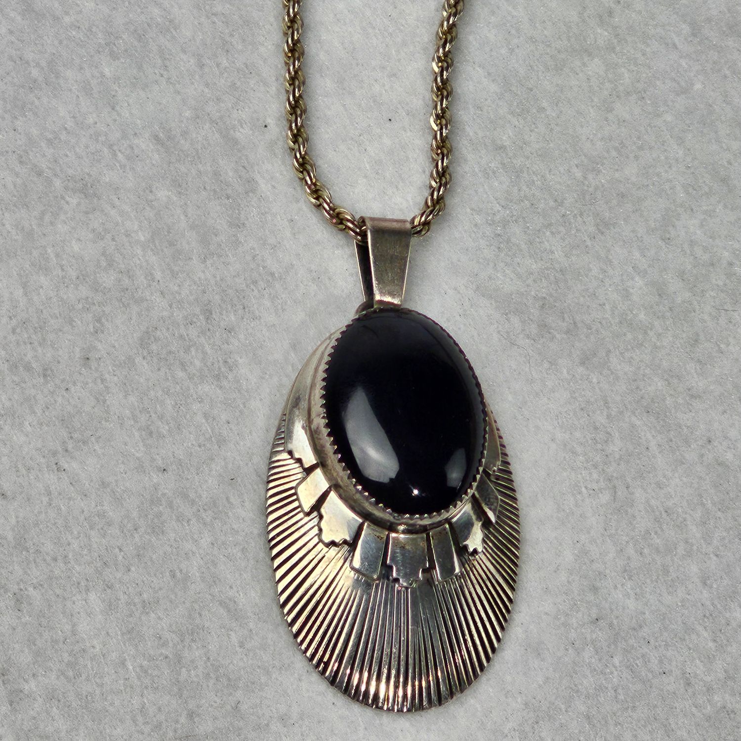 Navajo Sterling Silver Black Onyx Pendant Necklace by BECAY - Image 2