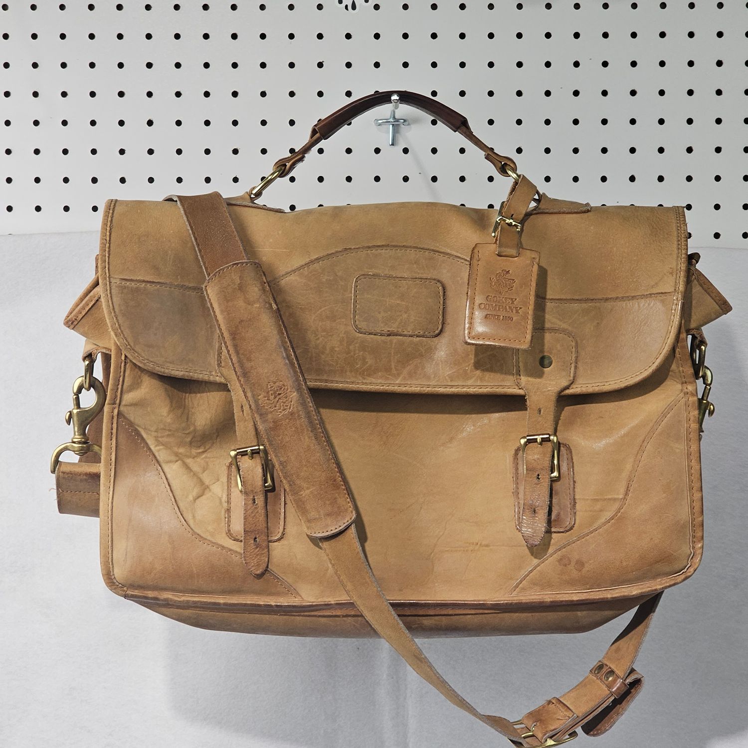 Gokey Company Leather Messenger Bag Briefcase Tan Vintage USA - Image 2