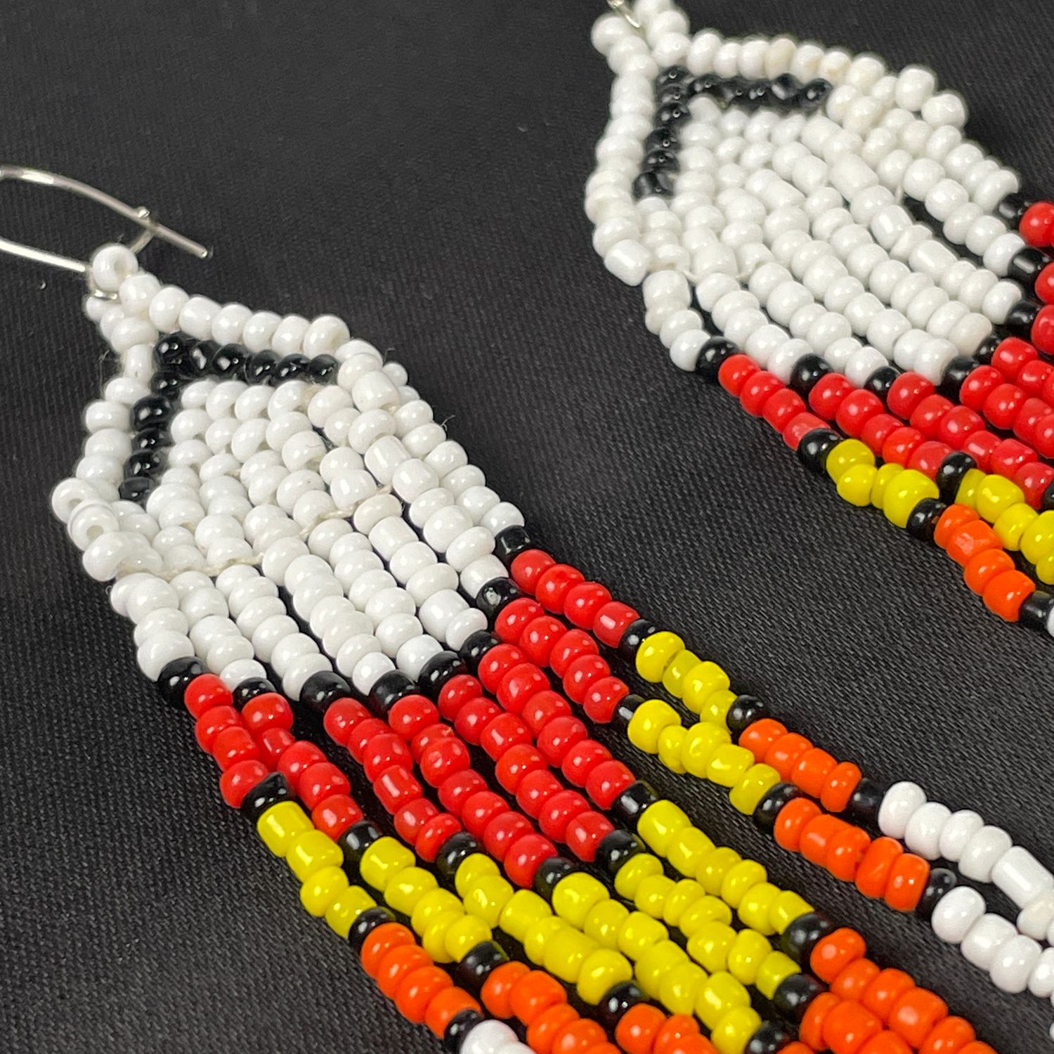 Handmade Native Style Beaded Dangle Earrings Red Yellow White - Image 2