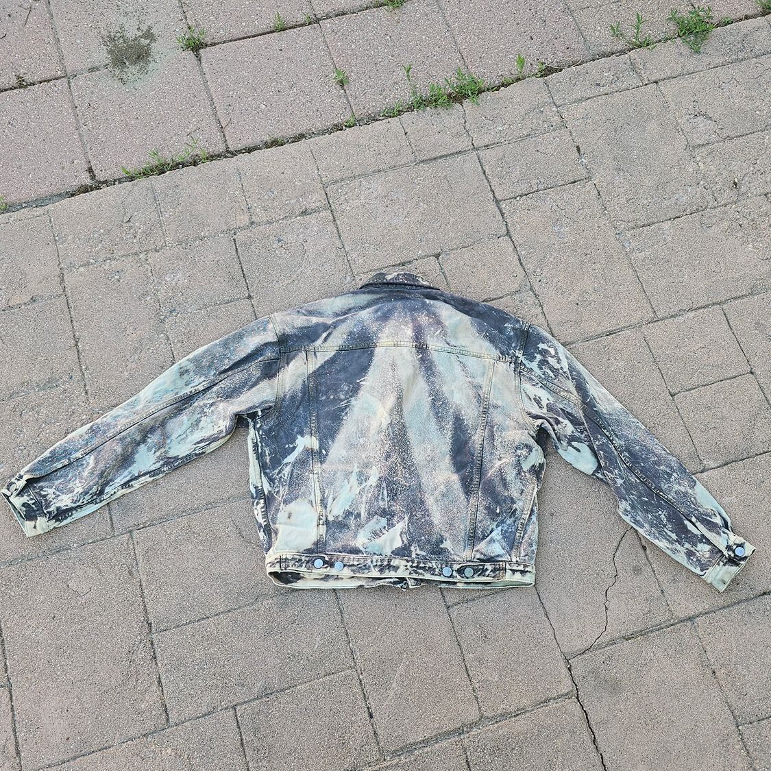 Men's Acid Wash Black & White Denim Jacket Vintage Style - Image 3