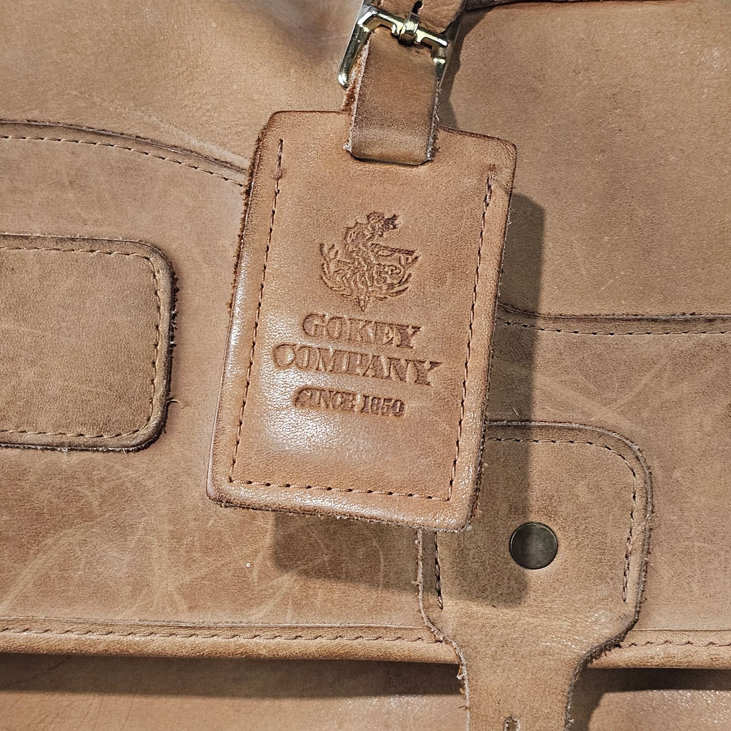 Gokey Company Leather Messenger Bag Briefcase Tan Vintage USA - Image 3