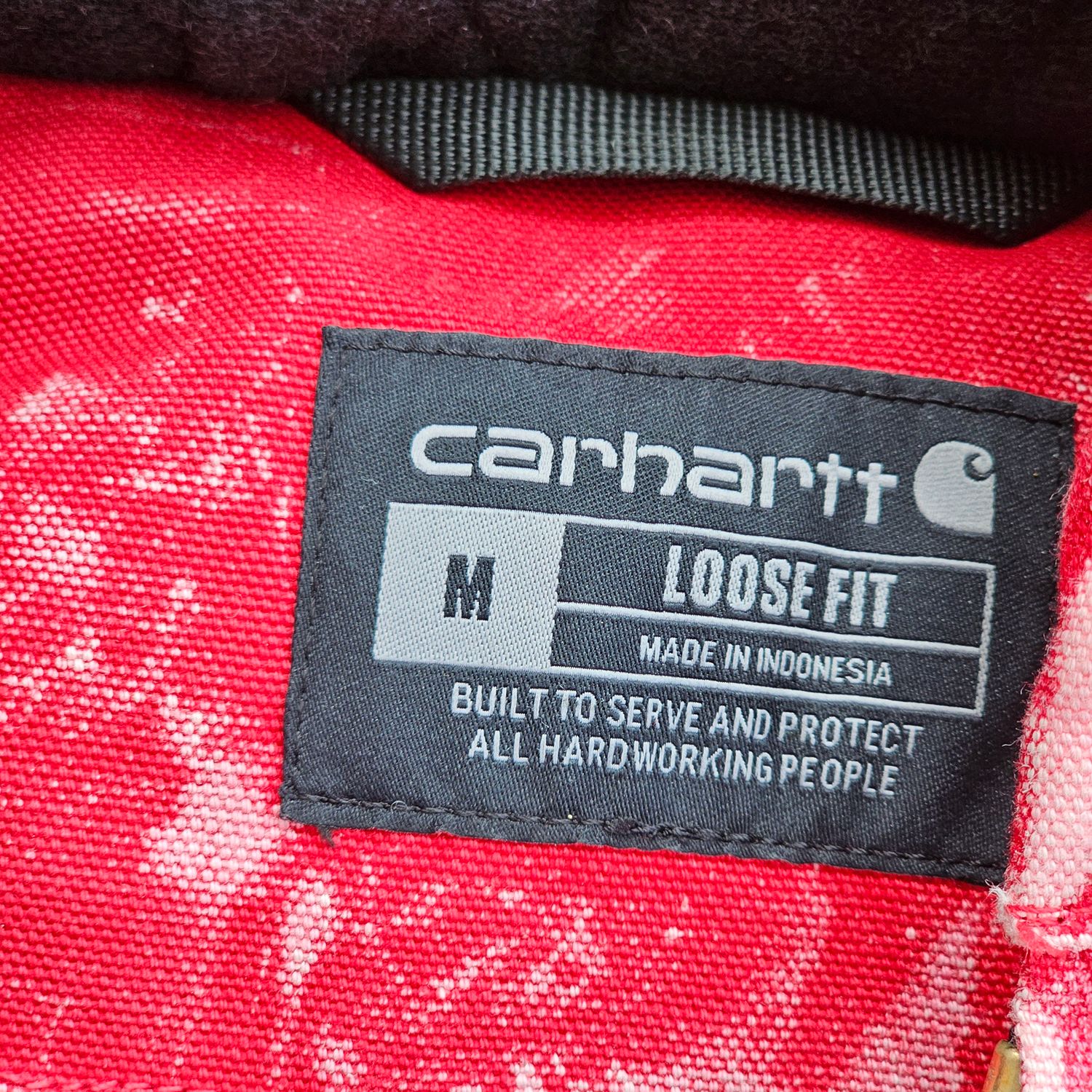 Carhartt Loose Fit Red Bleach Dyed Hooded Jacket Men's M - Image 3