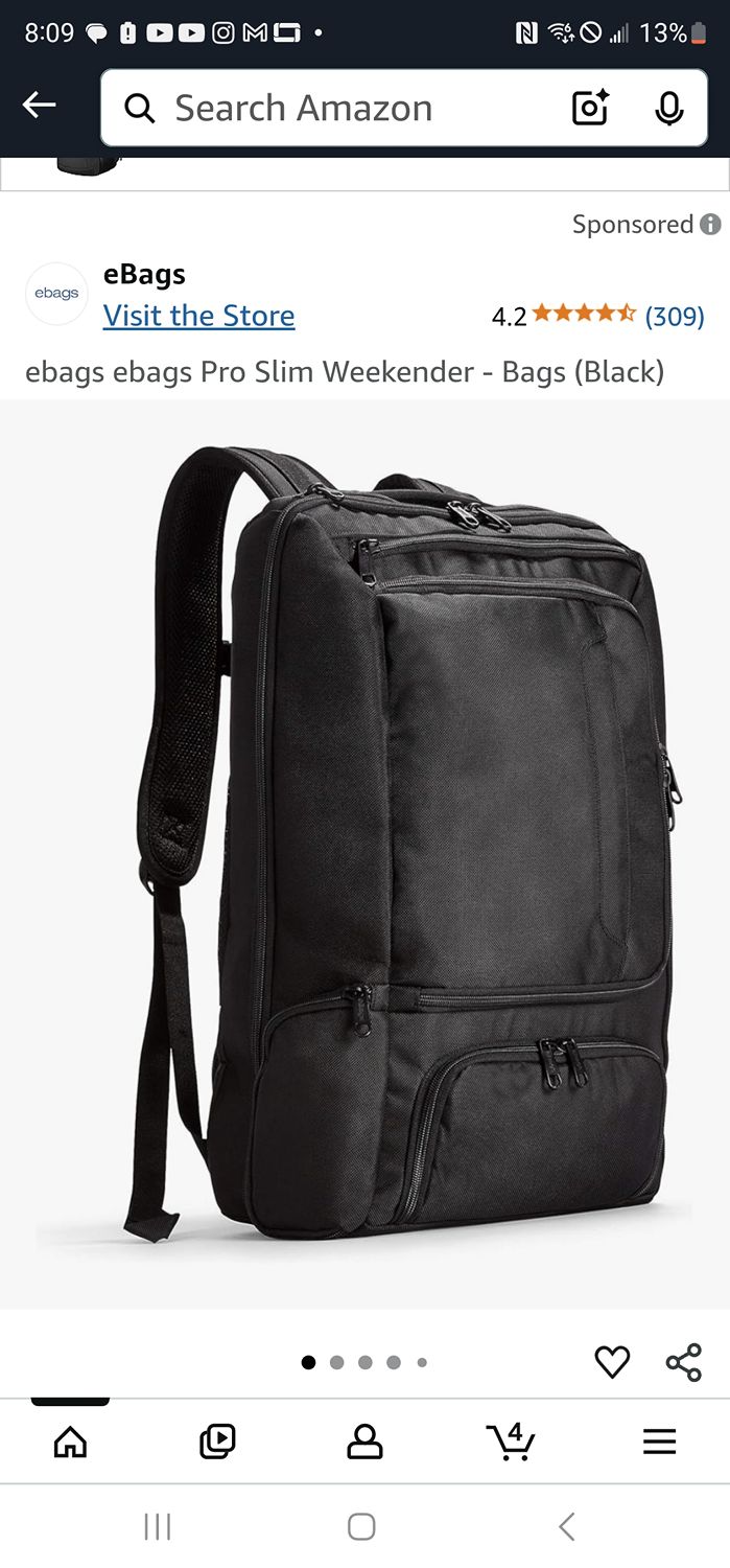 eBags Pro Slim Weekender Backpack Black Travel Laptop Bag - Image 3