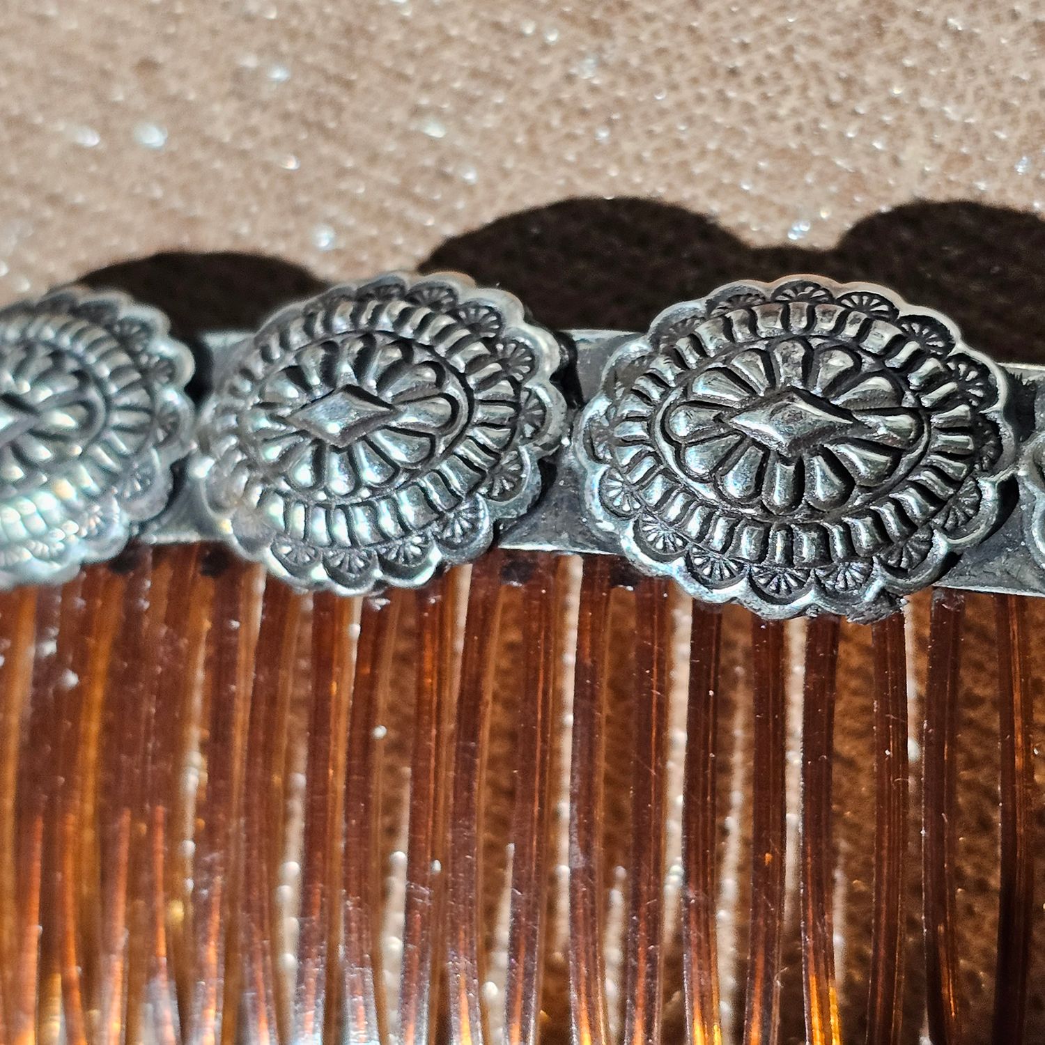 Vintage Western Hair Combs with Silver Concho Accents - Set of 2 - Image 4
