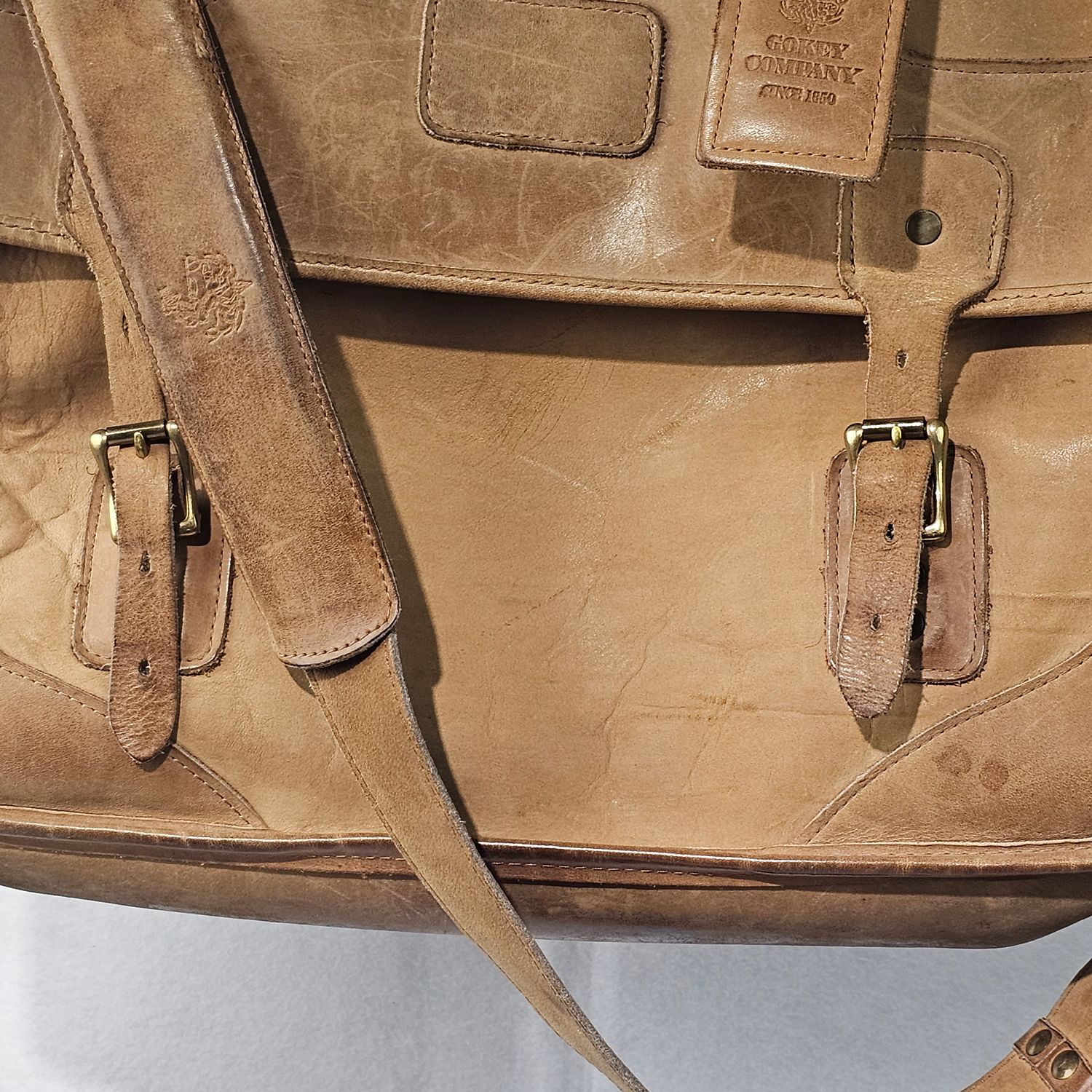 Gokey Company Leather Messenger Bag Briefcase Tan Vintage USA - Image 4