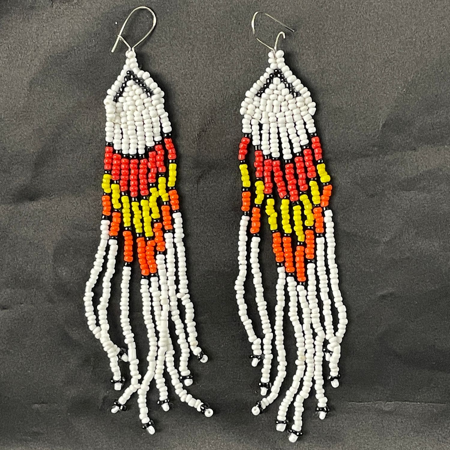 Handmade Native Style Beaded Dangle Earrings Red Yellow White - Image 4