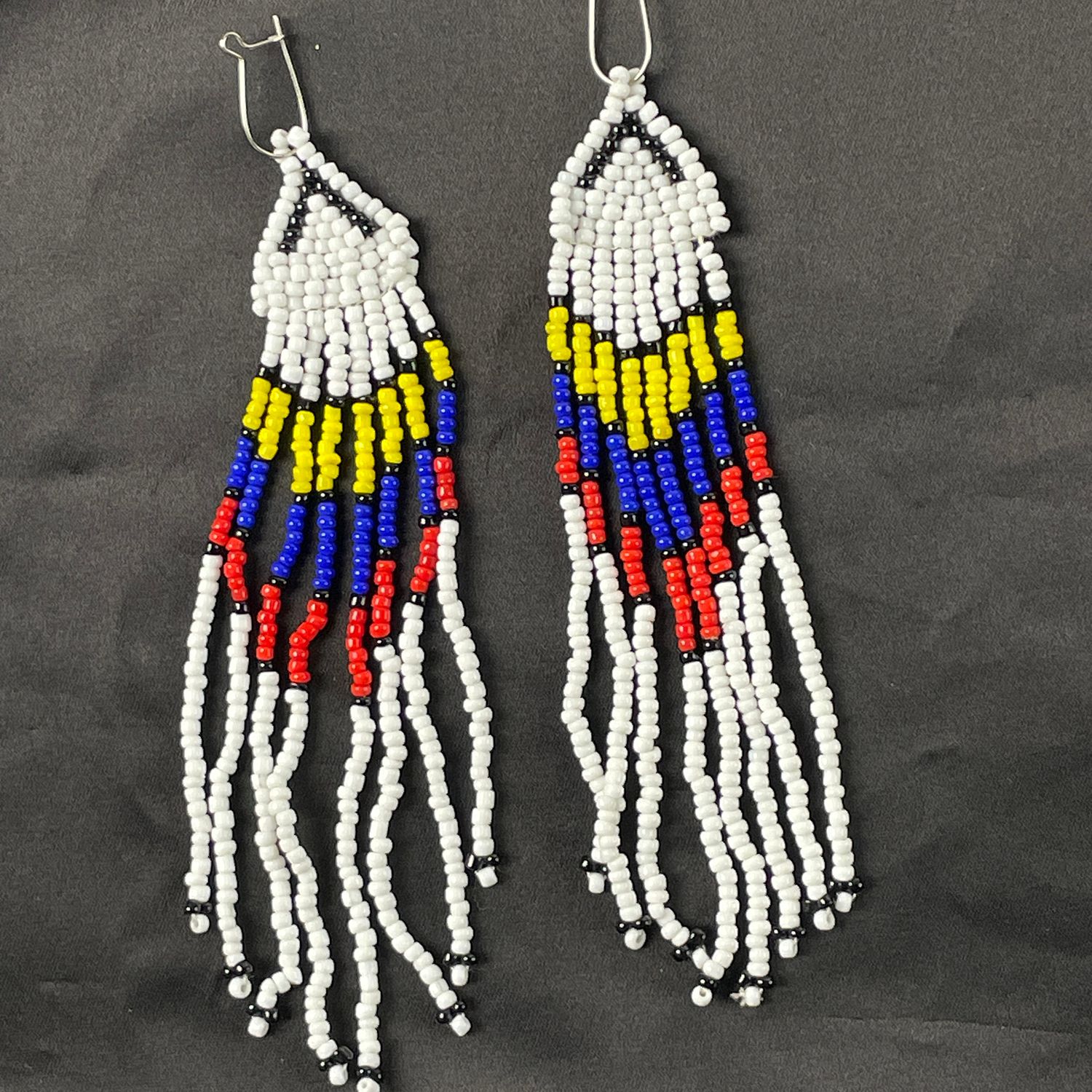 Handmade Native Style Beaded Dangle Earrings White Red Blue Yellow - Image 4