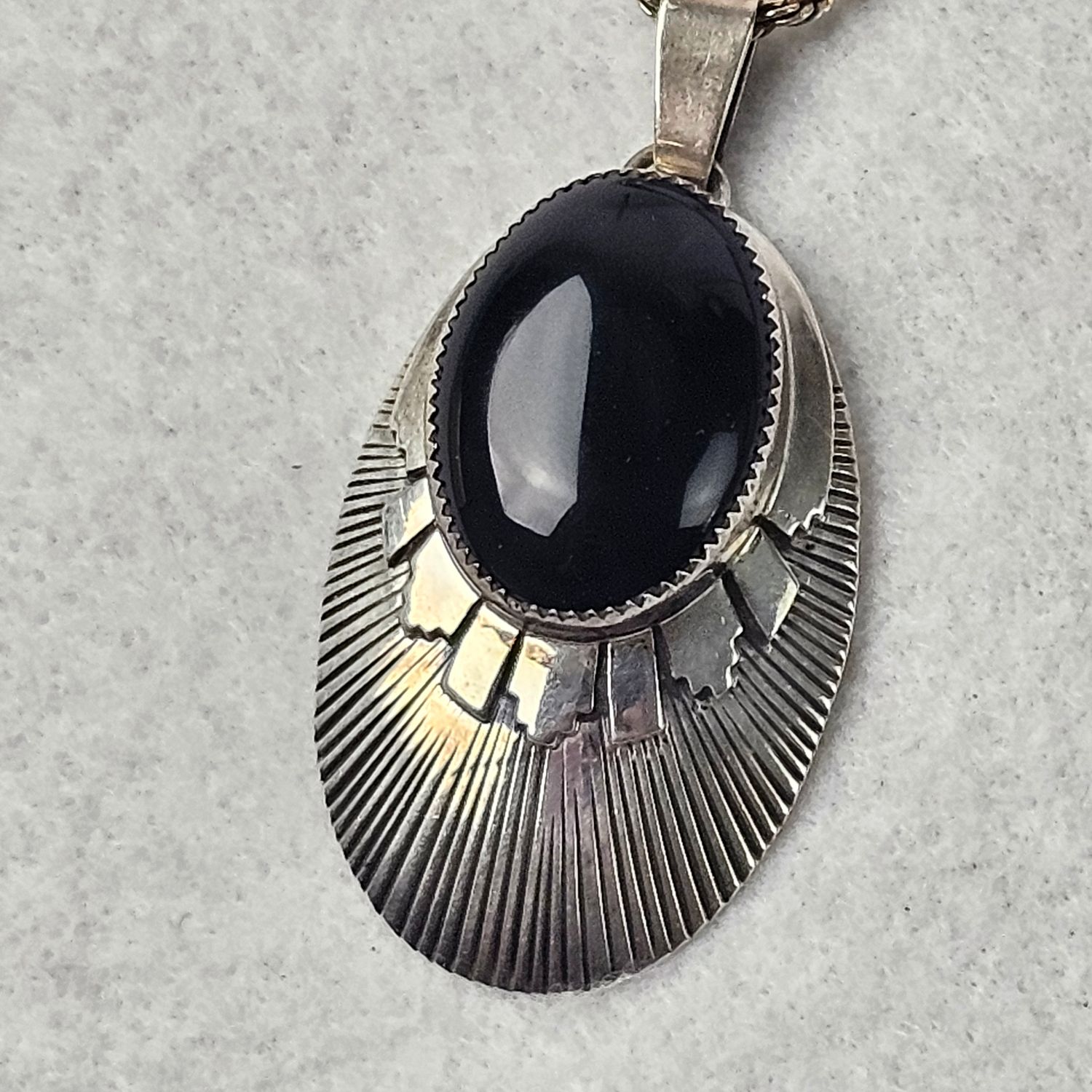 Navajo Sterling Silver Black Onyx Pendant Necklace by BECAY - Image 6