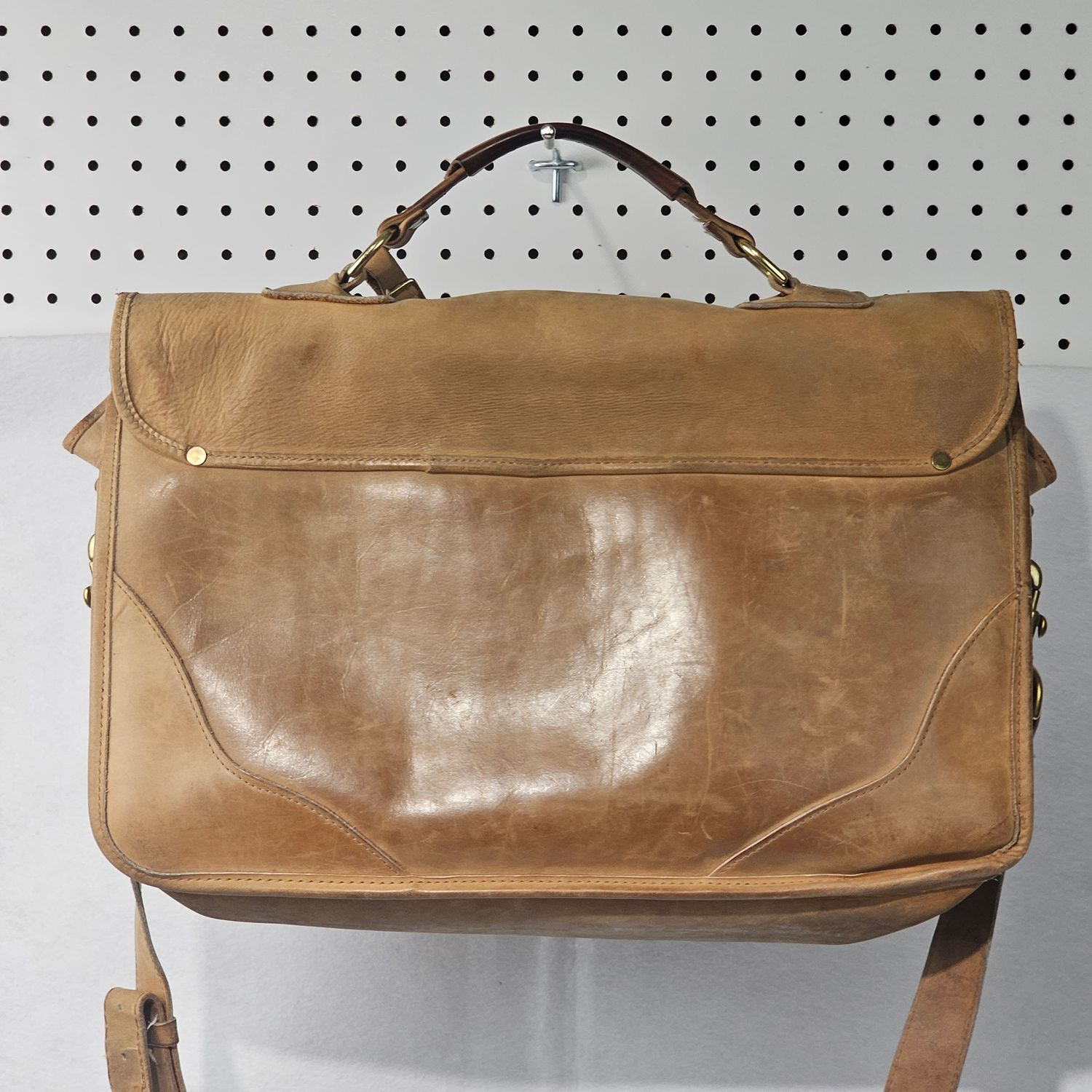Gokey Company Leather Messenger Bag Briefcase Tan Vintage USA - Image 6