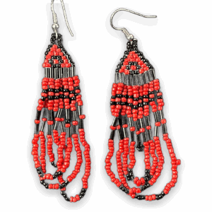 Handmade Red Black Beaded Dangle Earrings Boho Tribal Style