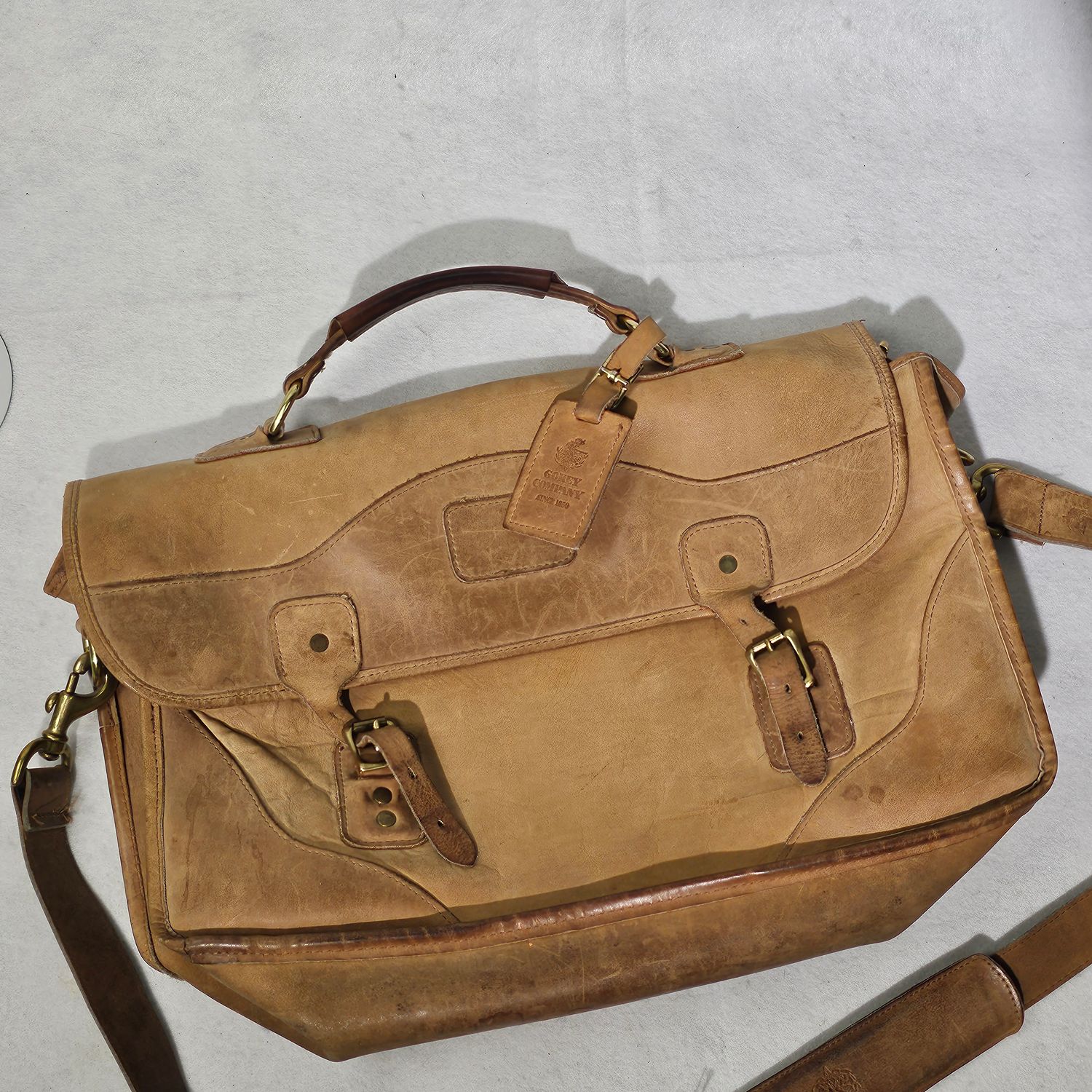Gokey Company Leather Messenger Bag Briefcase Tan Vintage USA - Image 7