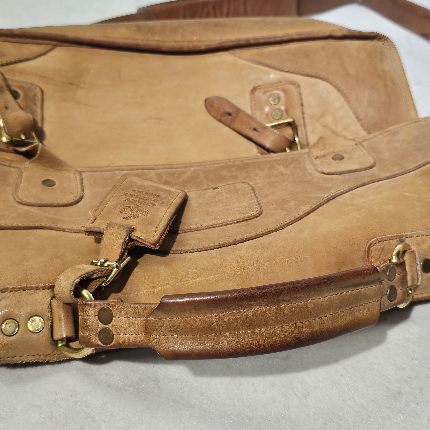 Gokey Company Leather Messenger Bag Briefcase Tan Vintage USA - Image 9