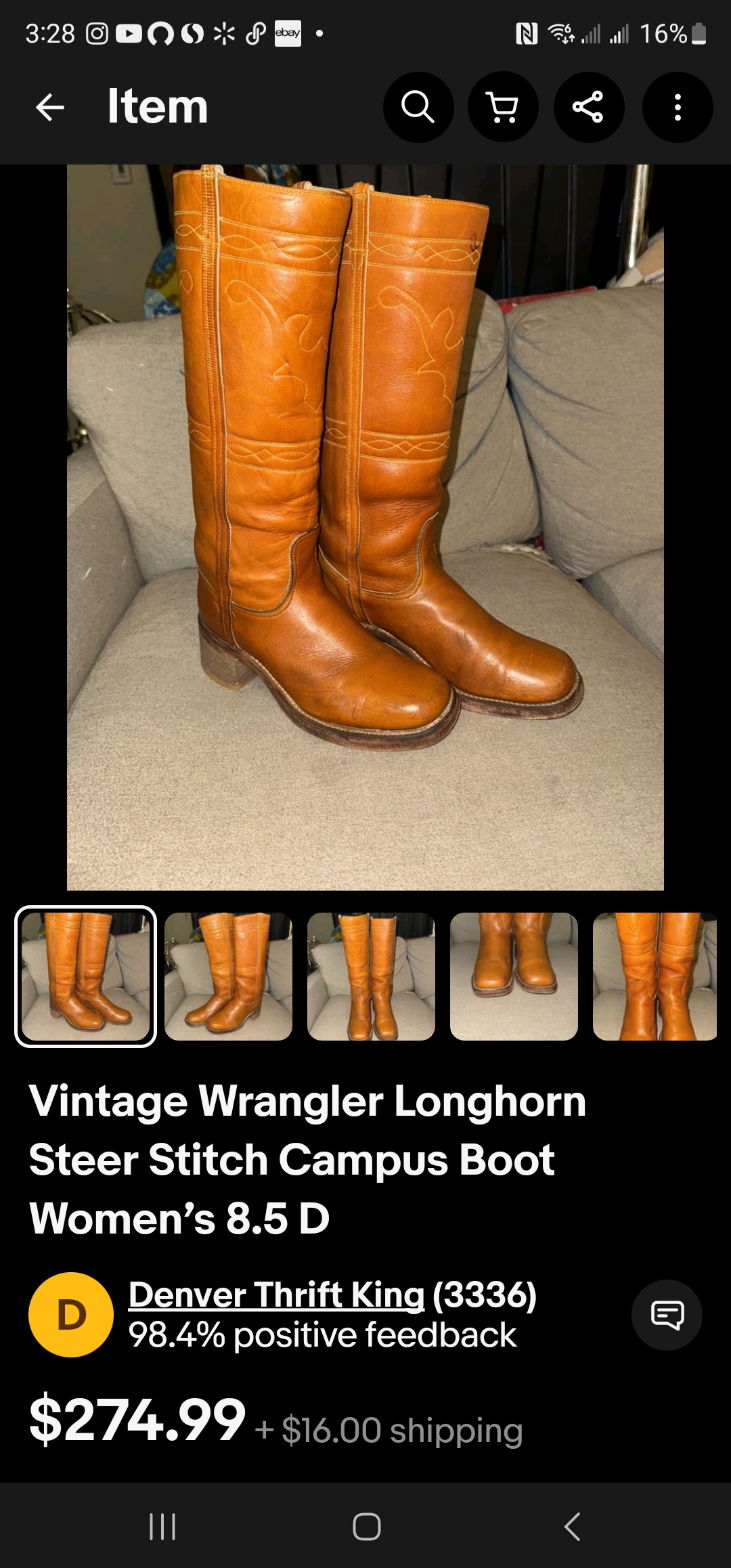 Vintage Wrangler Longhorn Steer Stitch Campus Boots 6.5M Women's Made in USA - Image 4