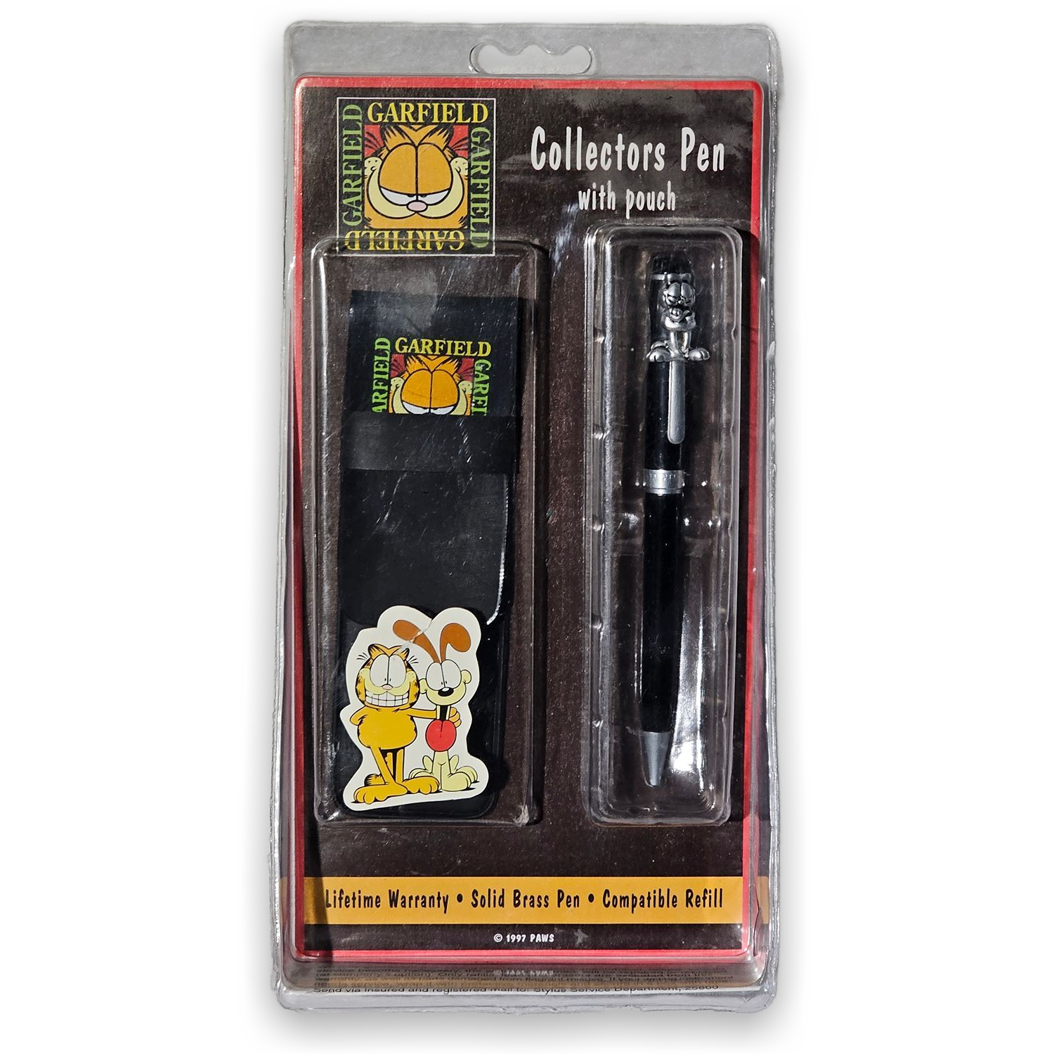 1997 Garfield Collectors Pen with Pouch & Odie Sticker - Brass