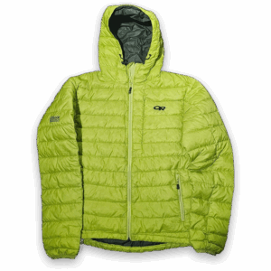 Outdoor Research Men's Small Lime Green Hooded Down Puffer Jacket