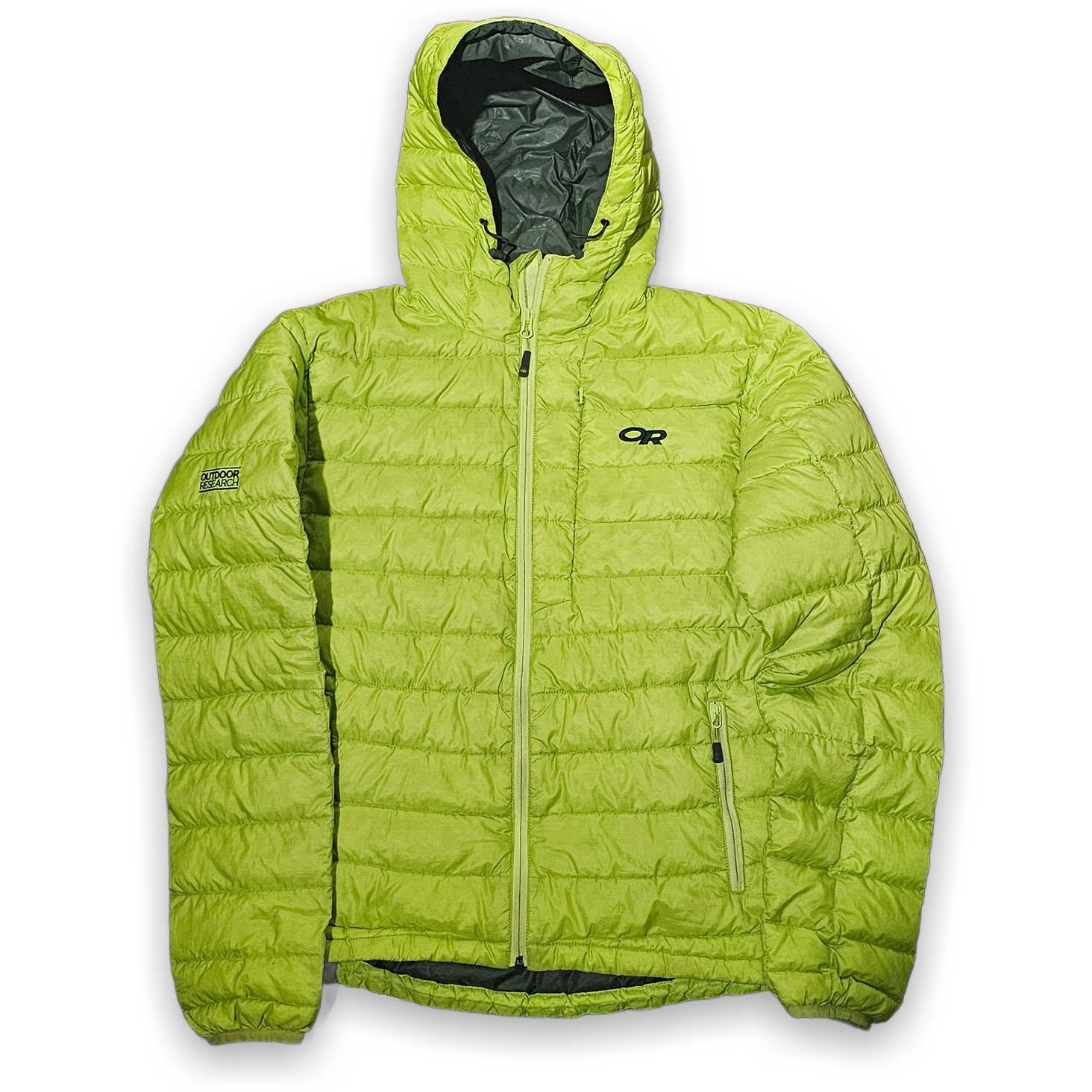 Outdoor Research Men's Small Lime Green Hooded Down Puffer Jacket