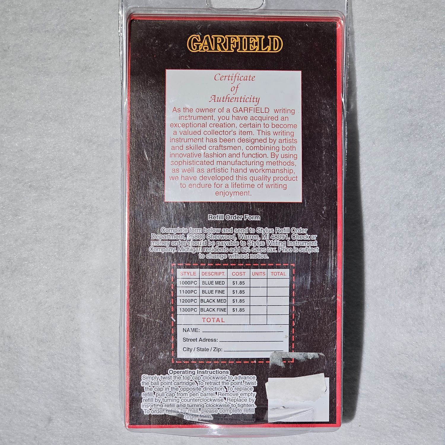 1997 Garfield Collectors Pen with Pouch & Odie Sticker - Brass - Image 2