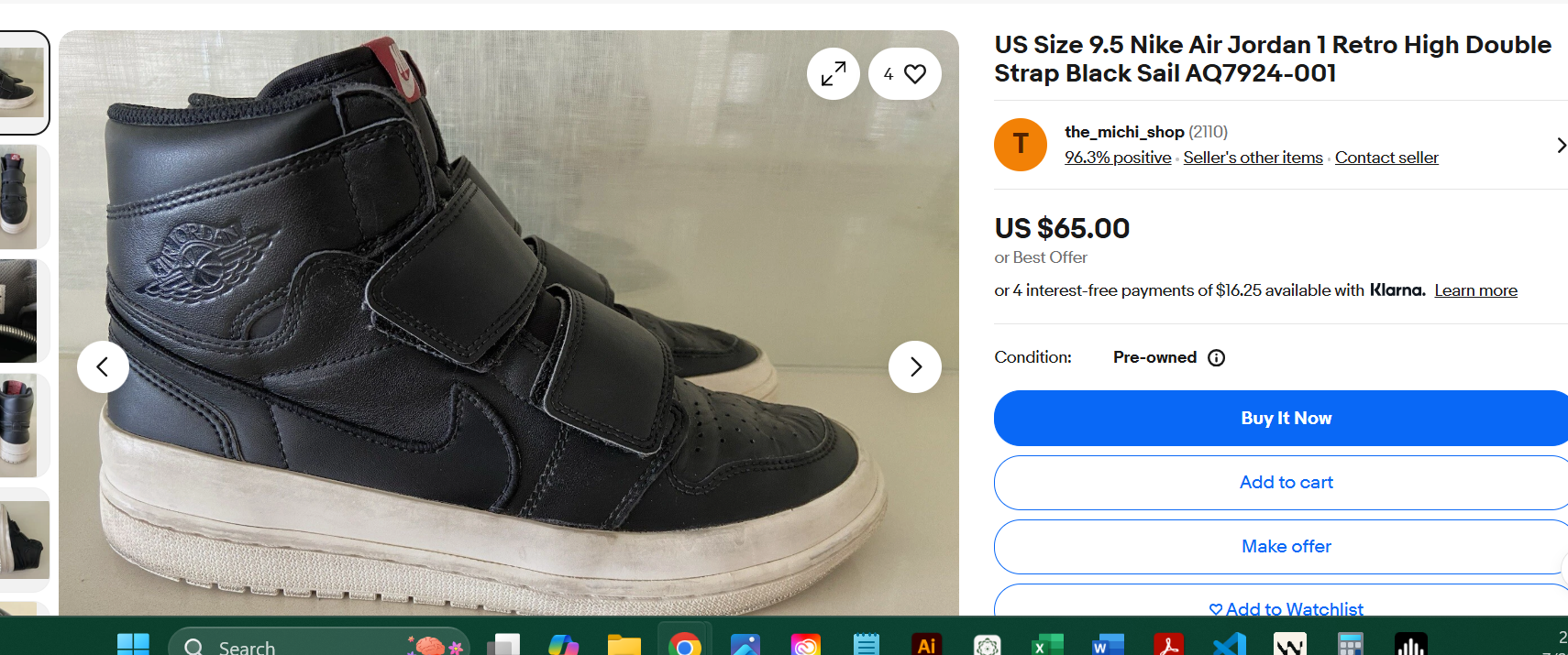 Nike Air Jordan 1 Retro High Double Strap Black Sail Men's Size 15 AQ7924-001 - Image 10