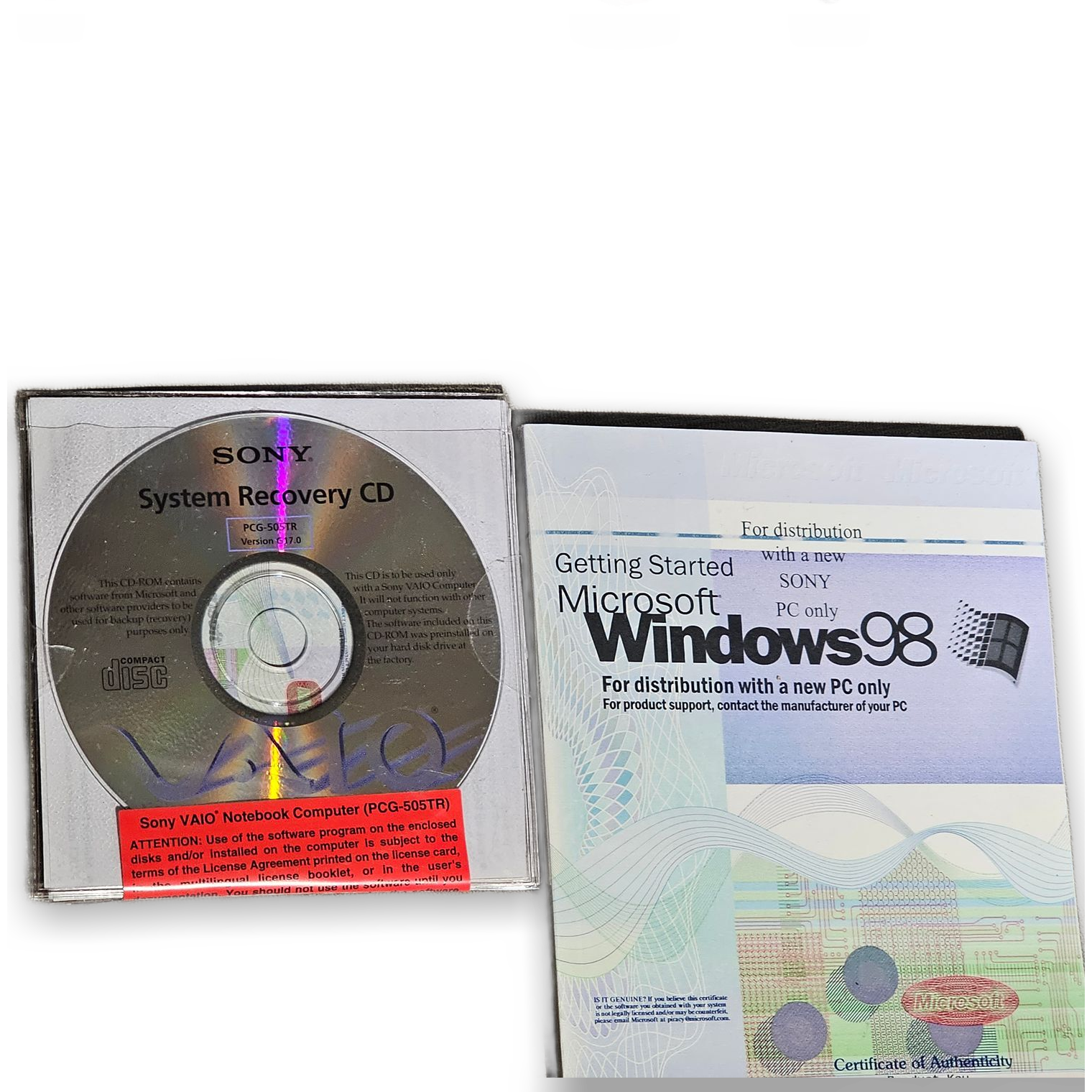 Sony VAIO PCG-505TR Windows 98 Recovery CD Set & Manual