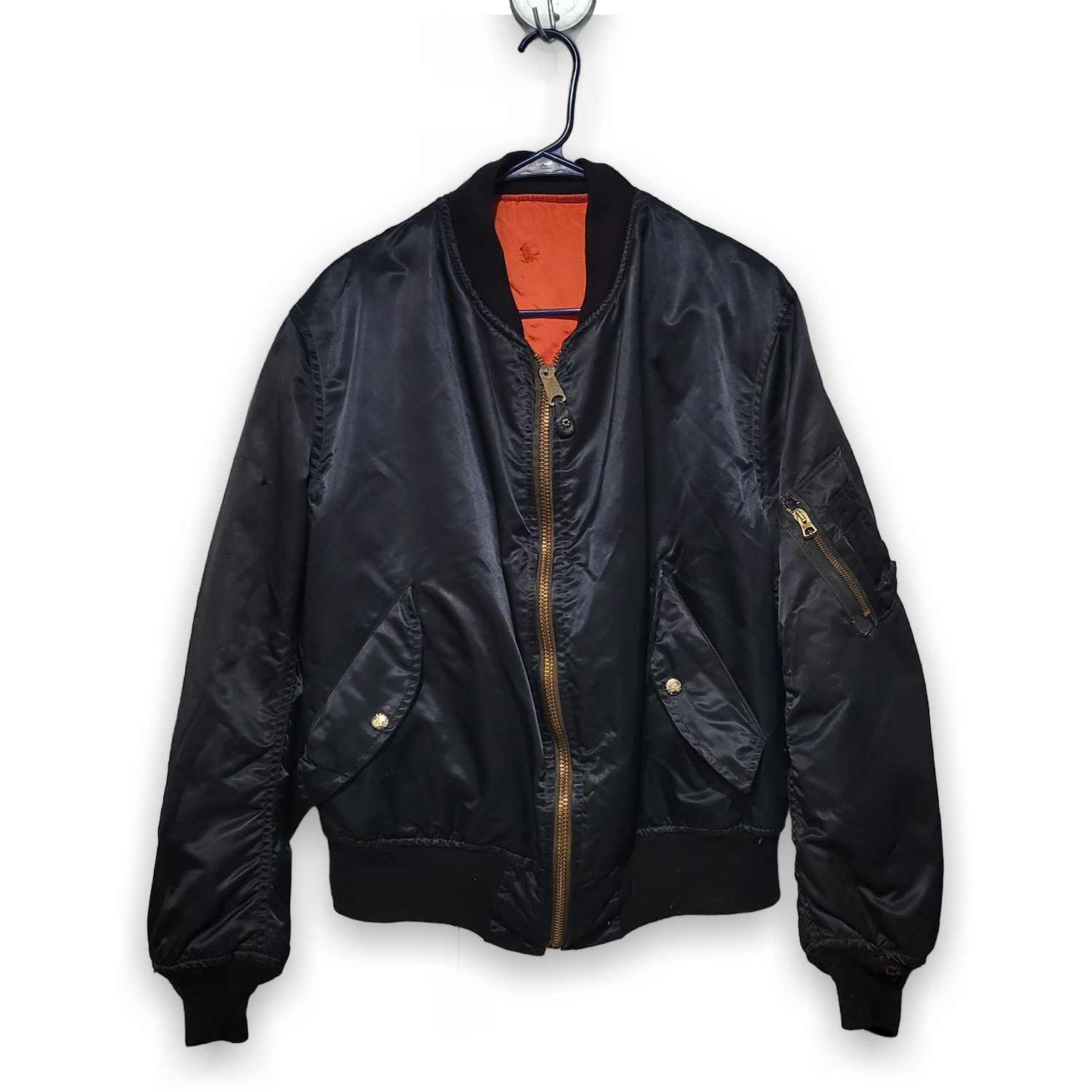 Vintage USAF MA-1 Bomber Jacket XL Black Orange Liner Men's