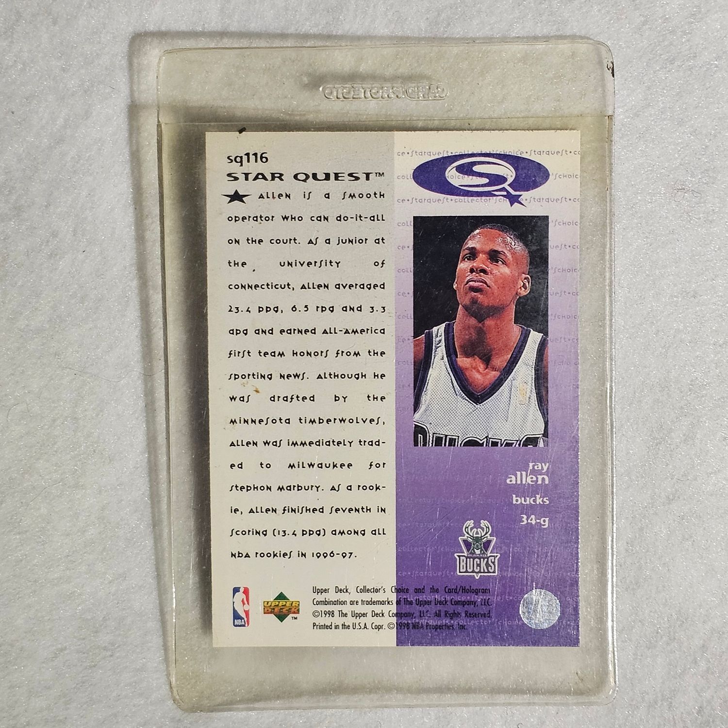 1998 Upper Deck Ray Allen Star Quest SQ116 Bucks NBA Card - Image 2