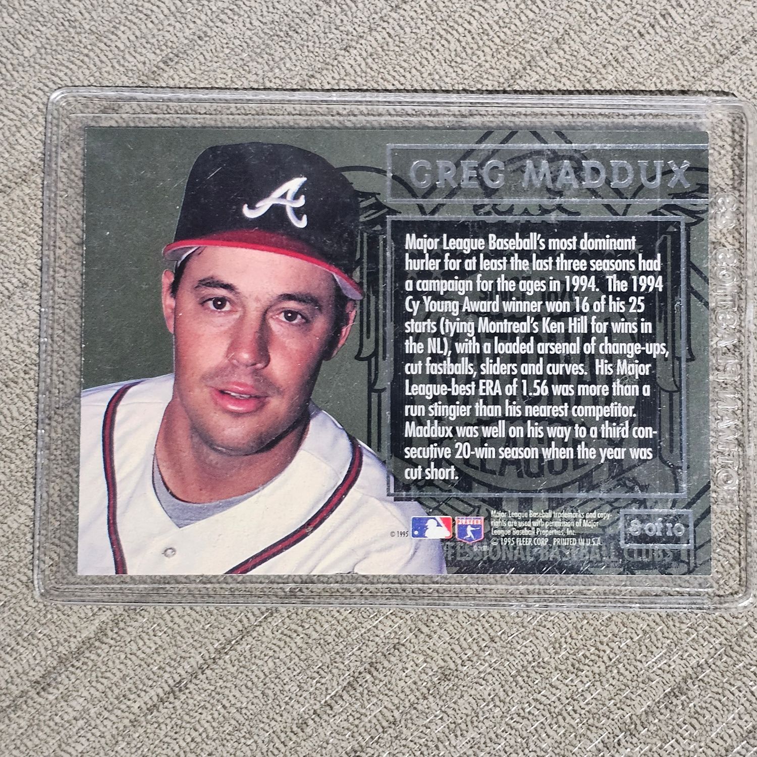 1995 Fleer Greg Maddux League Leader Braves Baseball Card 8/10 - Image 2