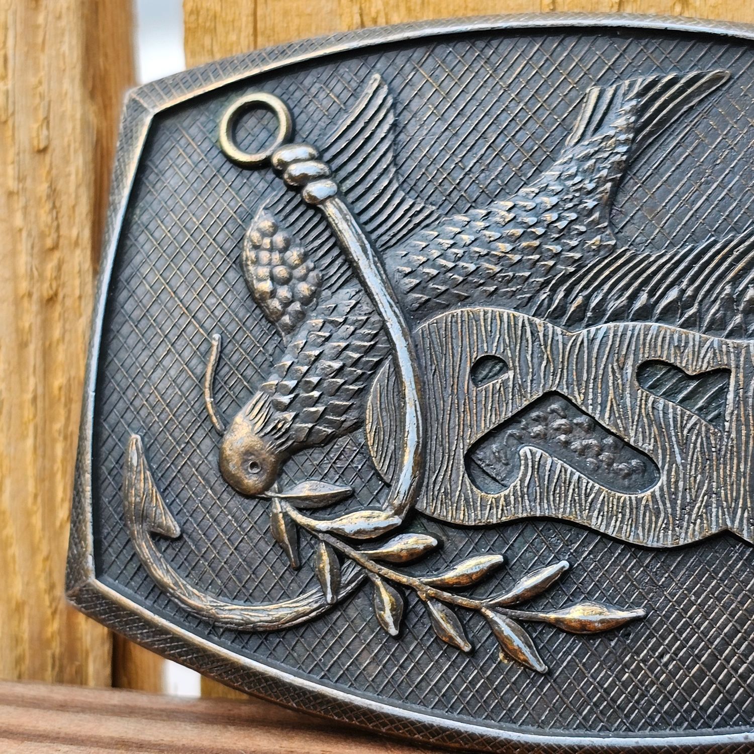 Vintage Jesus Fish Hook Brass Belt Buckle 1976 Insignia Co. Antique Finish - Image 2