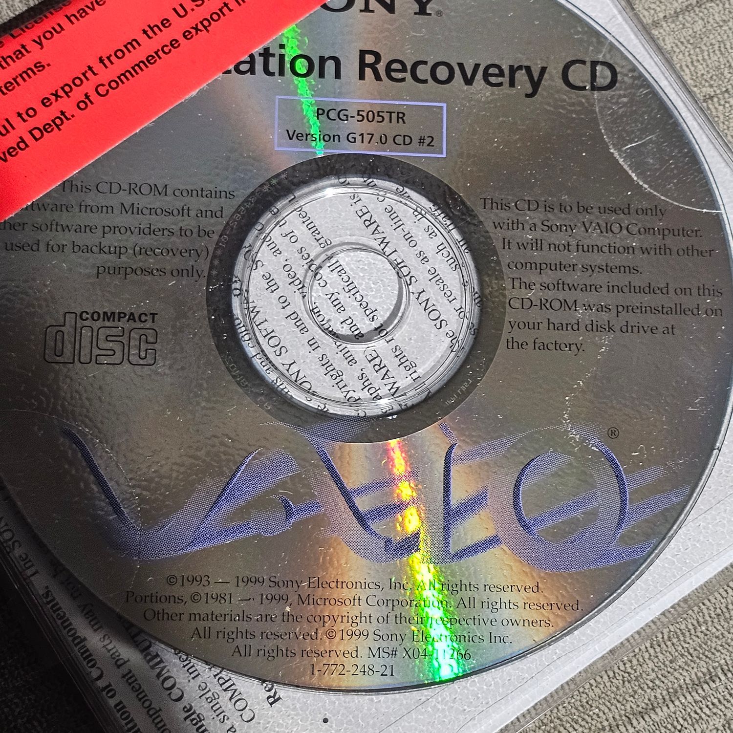 Sony VAIO PCG-505TR Windows 98 Recovery CD Set & Manual - Image 4