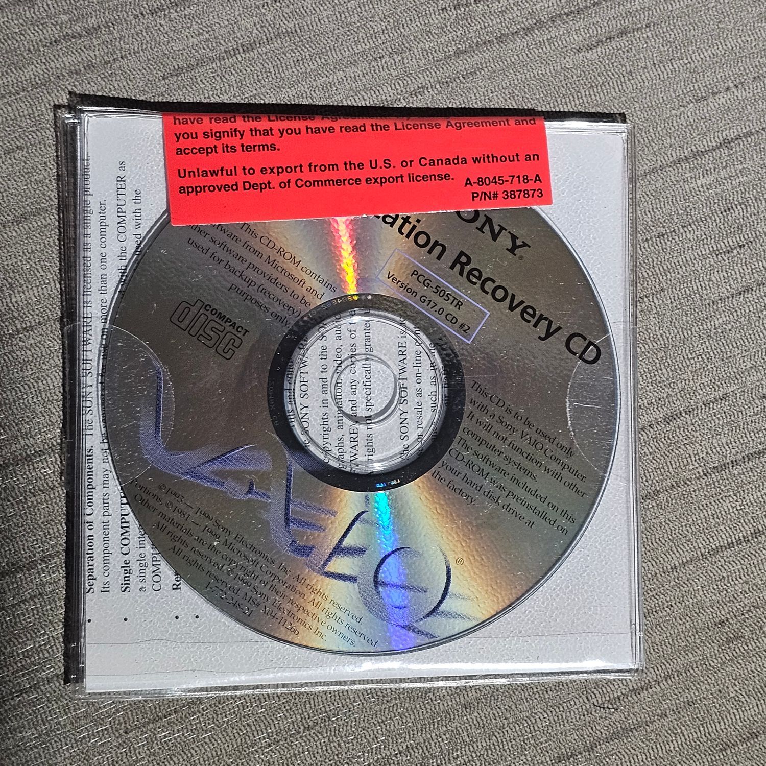 Sony VAIO PCG-505TR Windows 98 Recovery CD Set & Manual - Image 5