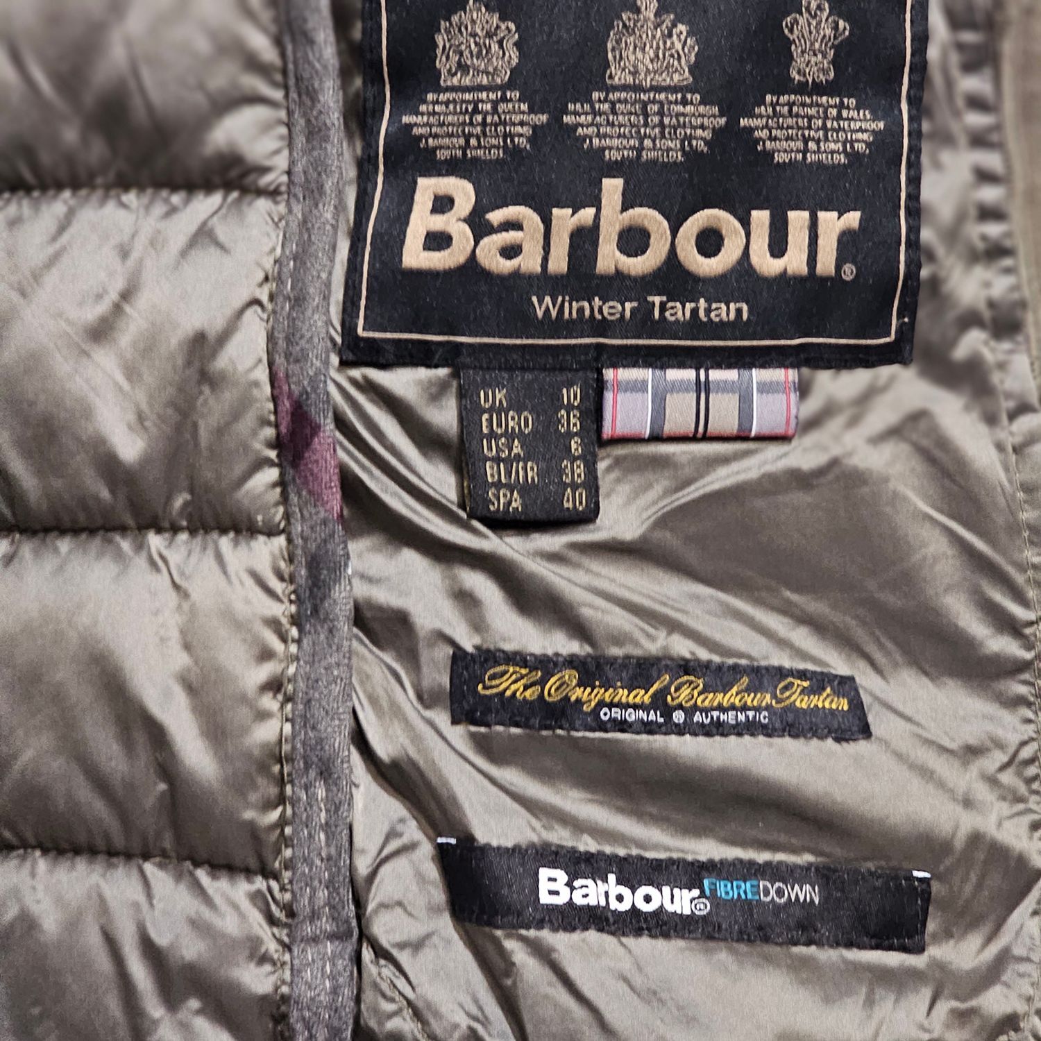 Barbour Winter Tartan FibreDown Jacket Women's Size 6 Olive Green - Image 8