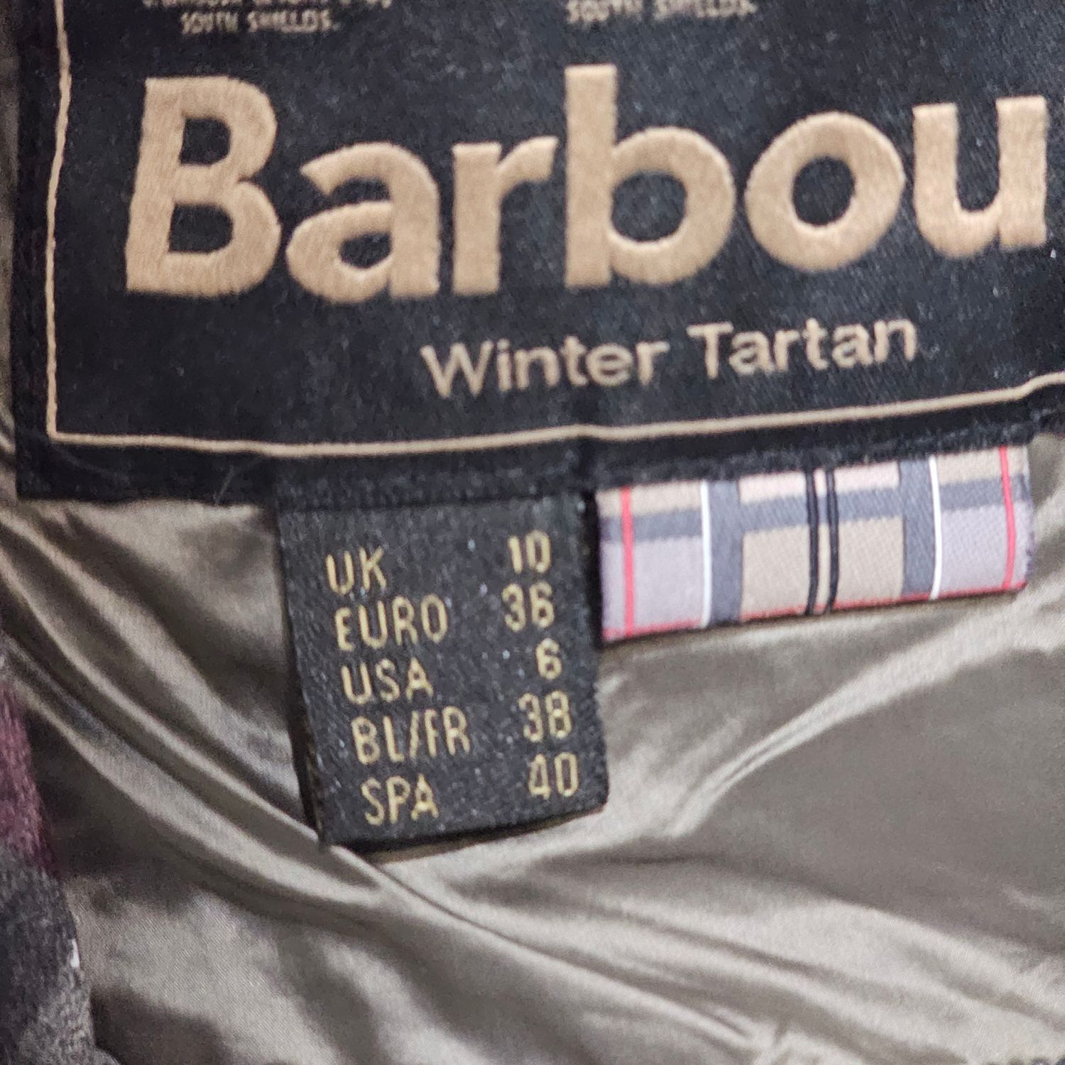 Barbour Winter Tartan FibreDown Jacket Women's Size 6 Olive Green - Image 9