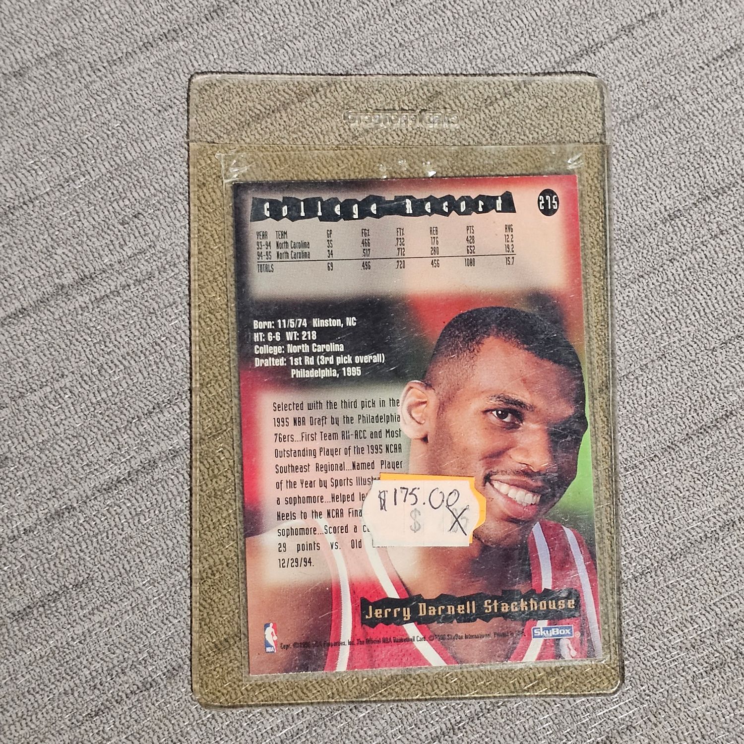 1995 SkyBox NBA Hoops Jerry Stackhouse Rookie Card #215 - Image 2