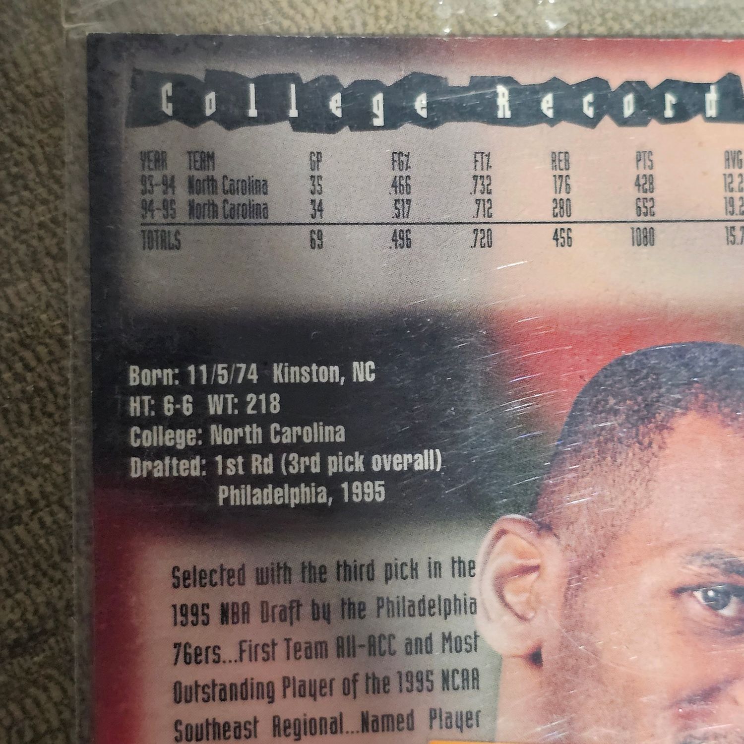 1995 SkyBox NBA Hoops Jerry Stackhouse Rookie Card #215 - Image 4