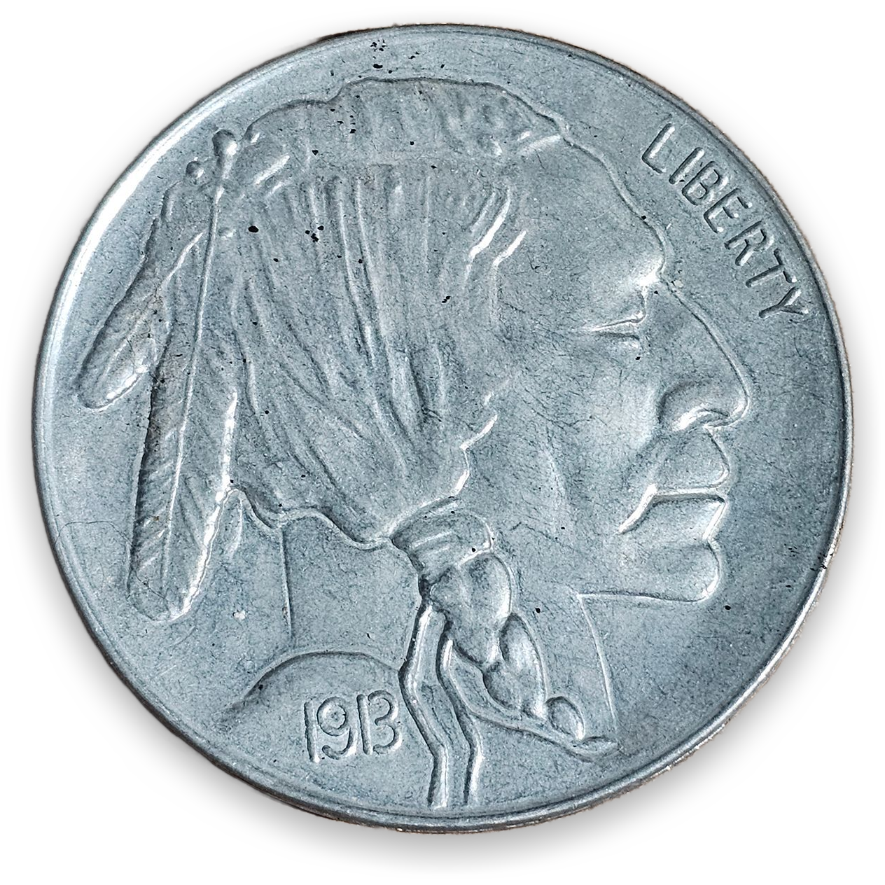 1913 Buffalo Nickel Indian Head Coin - Type 1 - Vintage US Coin