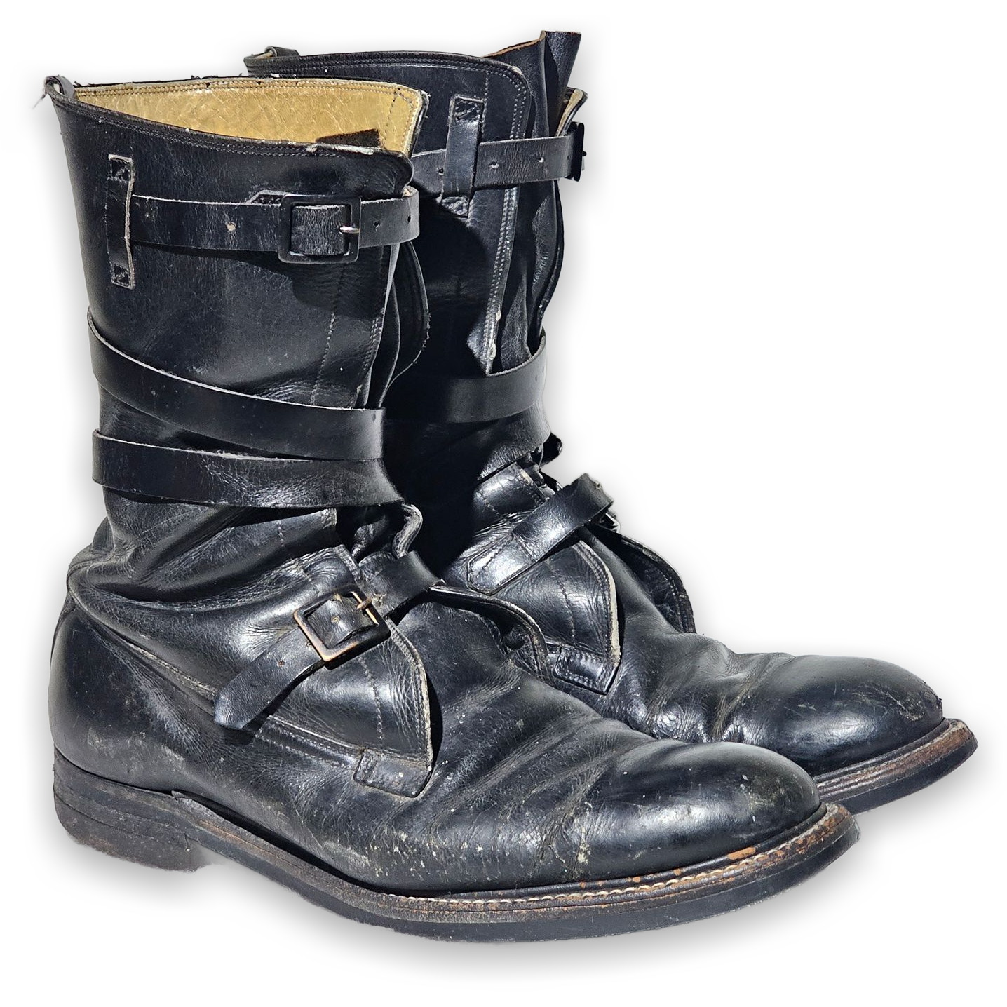 Dehner's Black Leather Patrol Boots Men's Size 11 Buckle Strap