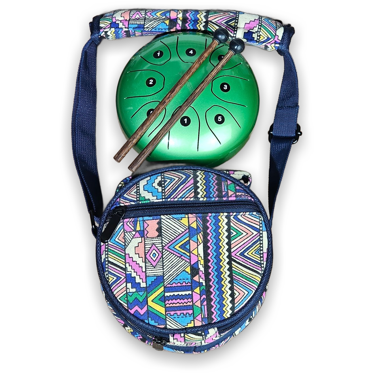 Green Steel Tongue Drum w/ Mallets & Tribal Carry Bag - 8 Note Handpan